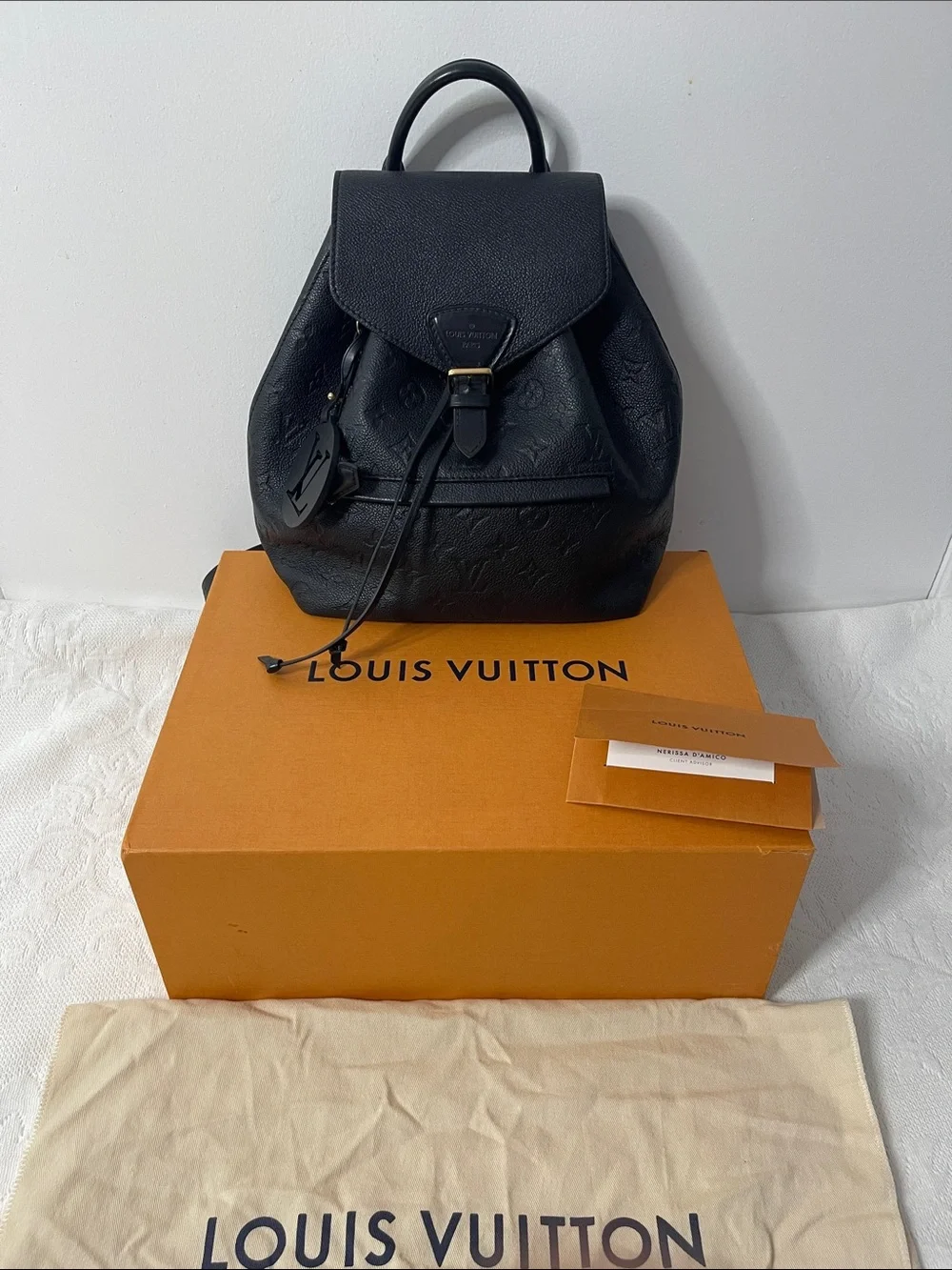 Louis Vuitton Black Monogram Empreinte Montsouris PM NM Backpack Box Dust bag